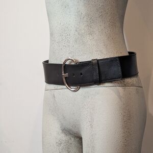 Banana Republic Italian Leather Black Wide Chunky Belt Half Moon Buckle size Med